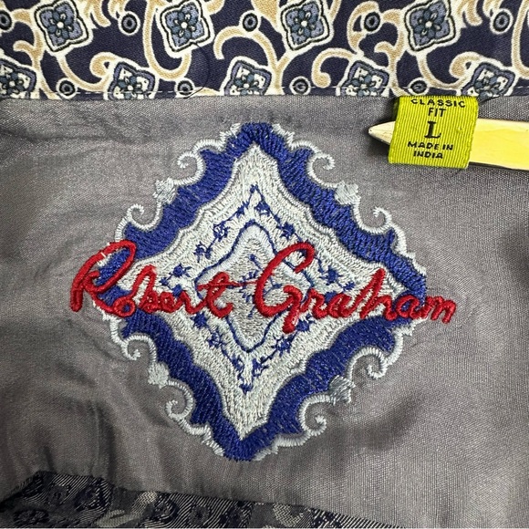 Robert Graham Men's Classic Fit Front Button Down Flip Cuffs Shirt Gray Size L - Picture 4 of 8